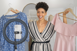 Front View of a Smiley Woman with Stylish Clothes
