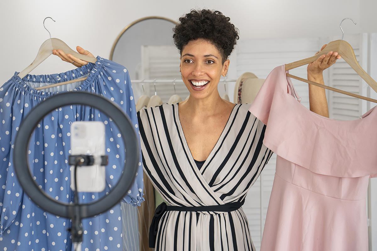 Front View of a Smiley Woman with Stylish Clothes